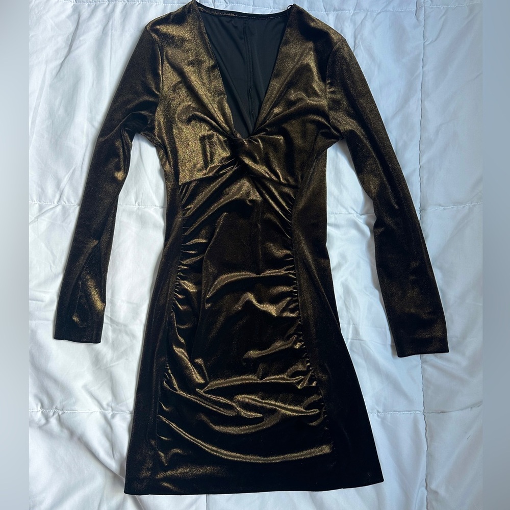 Zara Black and Gold V-neck Sheath Dress